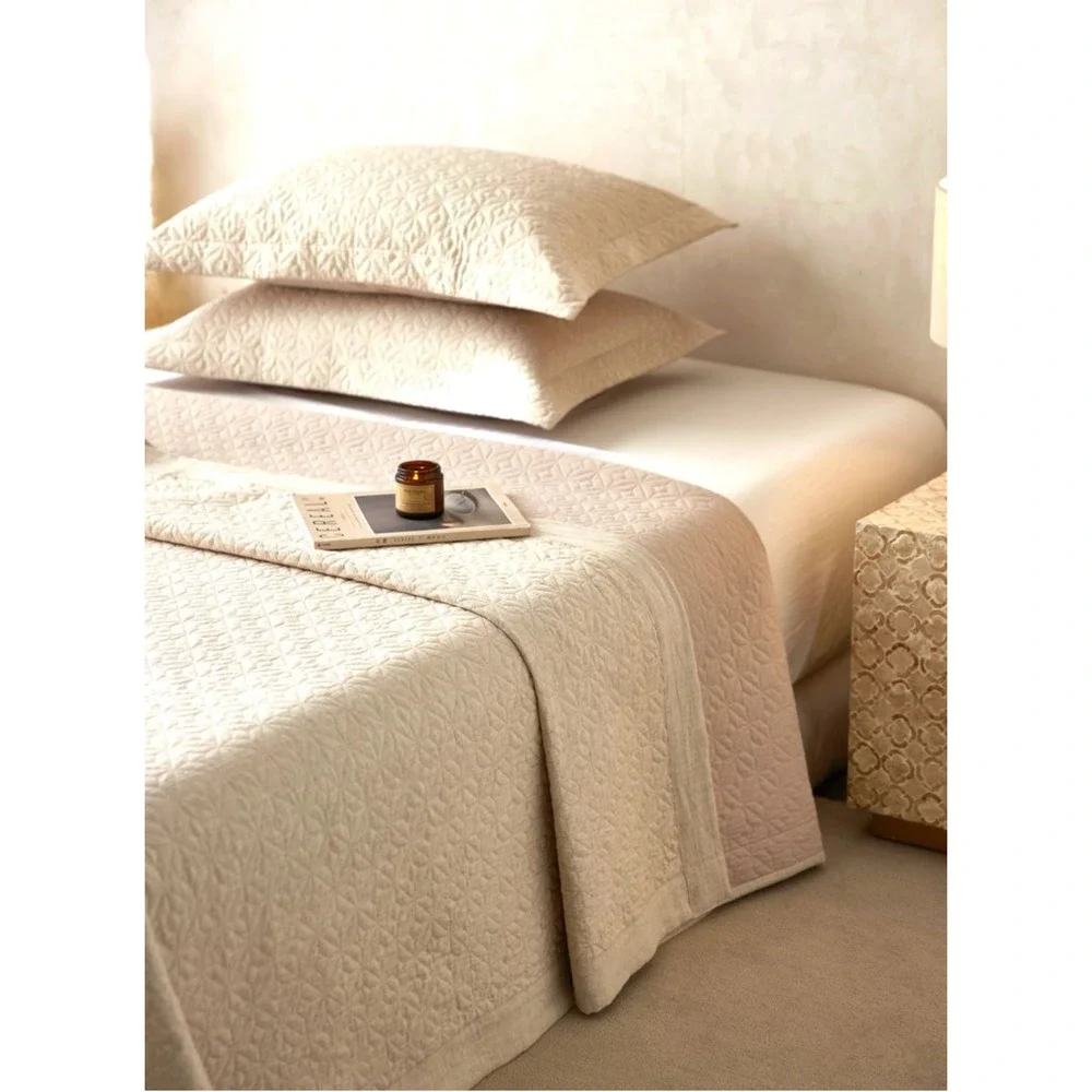 Manjusaka King Linen‎ Quilt Coverlet Set Pillowcases Top Grade Natural Luxury